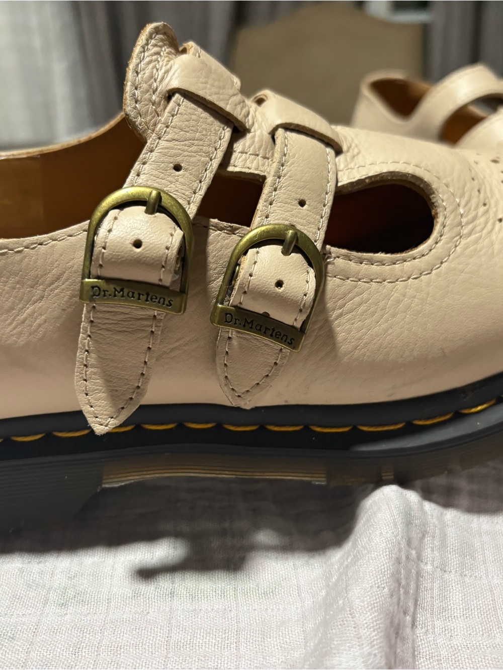 Dr. Martens Mary Jane  Cream T-Bar Double Buckle Shoes - Picture 3 of 11